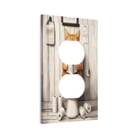 Nijuodnijir Outlet Covers Funny Orange Cat Toilet Wood Background 1 Gang Duplex Light Switch Cover Decorative Switch Plates Electrical Receptacle Faceplate Wall Plate For Kids Room Home Decor