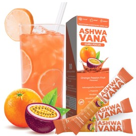 Ashwavana Ashwagandha & Vitamin D Drink Mix With L-Theanine, K2, Rhodiola, 100MG Time-Release Caffeine - Orange Passion Fruit Flavor. America's #1 Ashwa Drink