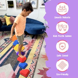 Brain Sprout Stepping Stones for Kids - 9pcs Heart-Shaped Children Balance Toy for Indoor and Outdoor Active Play, Sensory Toys for Balance and Coordination, Ideal for Children with Autism (Classic)
