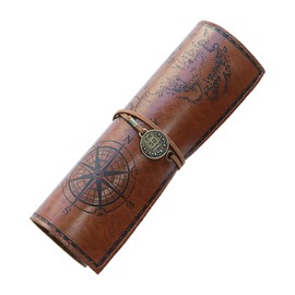 FEMONGY Leather Pencil Case, Multifunctional Pencil Case, Leather Pencil Case, Creative Retro Roll for Pen, Pencil, Brush, Cosmetic Storage, Dark Brown (20.5 x 31 cm), dark brown, Fashion