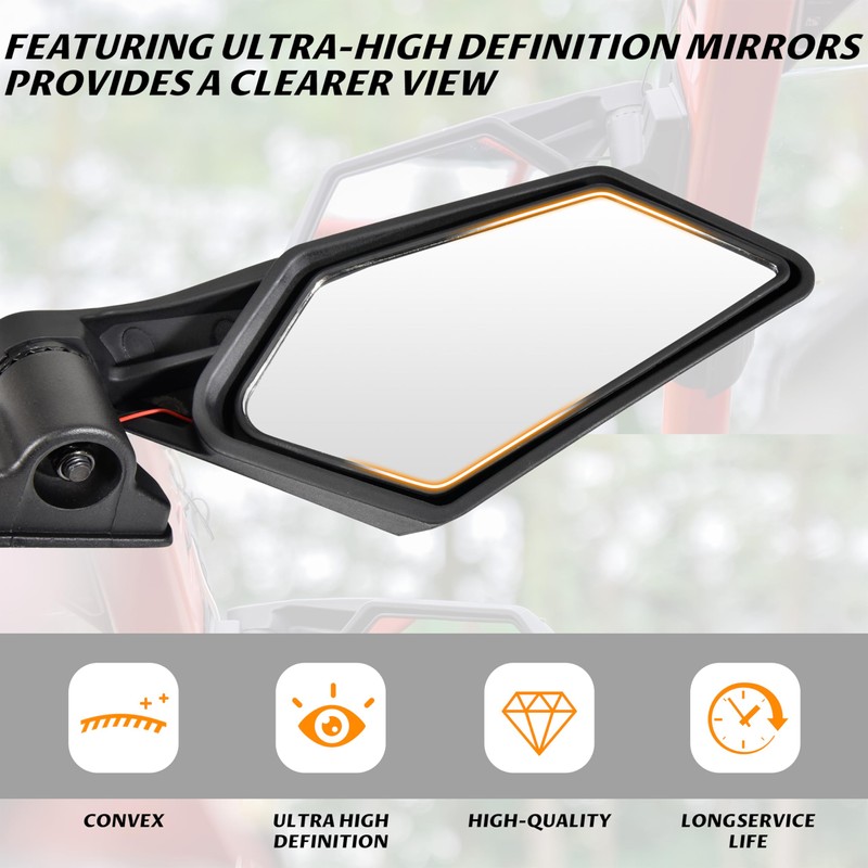 SAUTVS Side View Mirrors with Light for Can Am Maverick