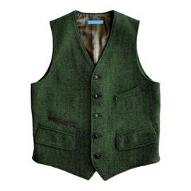 SOLOVEDRESS SOLOVEDRESS Mens Vintage Classic Herringbone Pattern Suit Vest V Neck Casual Wool Blend Waistcoat for Men(Green,XXL)