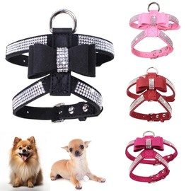 Bling Dog Harness for Girls,Rhinestone Cat Vest Harnesses with Bow Tie Puppy Kitty Cute Fancy Sparkling Pretty Crystal Diamond for Small Pet Yorkie Chihuahua,Black XS