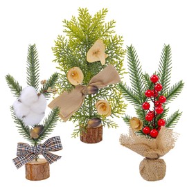 Mini Christmas Trees Christmas Decorations 3PCS Artificial Trees with Red Berries Cotton Pine Leaves Small Christmas Tree for Office Party Christmas Decor