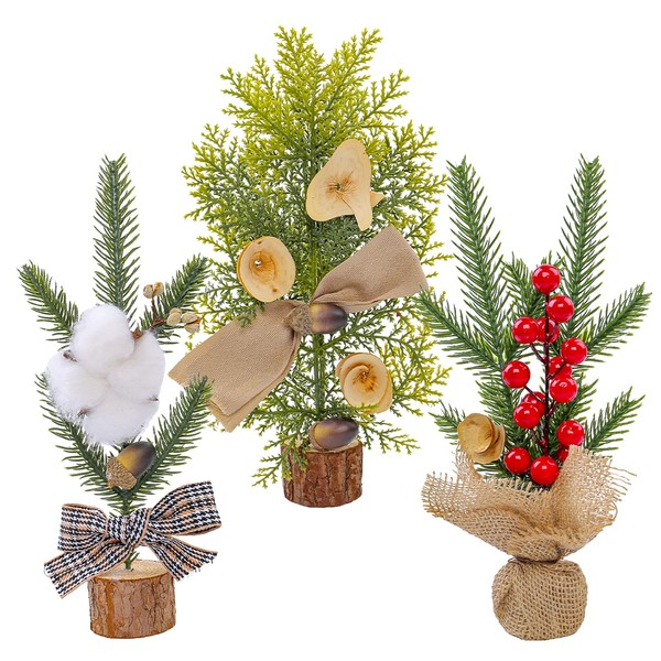 Mini Christmas Trees Christmas Decorations 3PCS Artificial Trees with Red