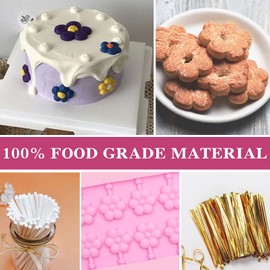 Fusang 12 Cavities Flower Pink Silicone Lollipop Molds,Hard Candy Chocolate Sucker Mold with 20pcs Sucker Sticks