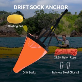 Anglerbasics Drift Sock,42inch Sea Anchor for Boats with 30FT Tow Rope Line Buoy Ball Float, Drift Socks for Fishing Boat/Sail Boat/Kayak Trolling Sock,42in for 20ft-25ft Boat