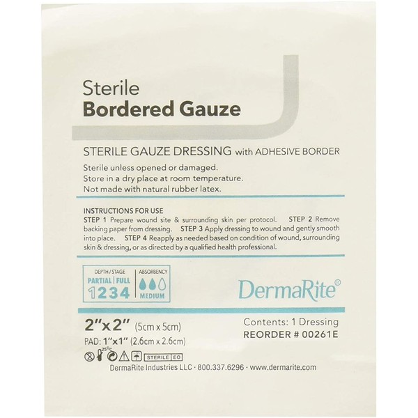 Dermarite Industries Sterile Bordered Gauze Dressing, 2x2, 50 Count