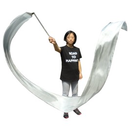 Winged Sirenny Silk Ribbon Dancer Wand 4m (4.4yds), Juggling Playsilk Streamer with Rods, Church Worship Praise Adoration Flag Banner (White)