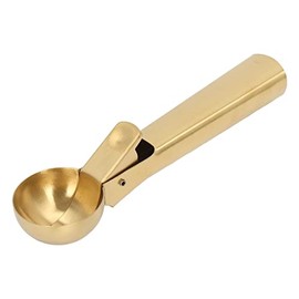 Cuchara de helado de acero inoxidable con gatillo, cuchara de helado con diseño de cabeza de bola, cuchara de helado apta para lavaplatos para yogur de frutas (dorado)