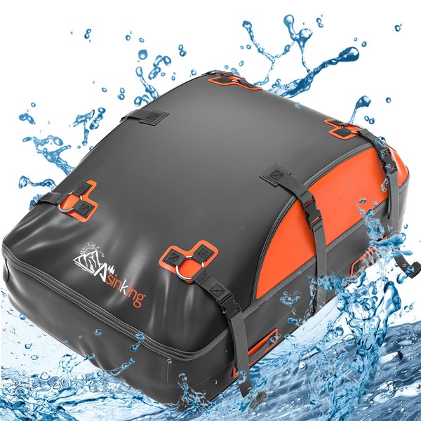 Car Rooftop Cargo Carrier Bag, 【9-in-1】 Premium Waterproof Non-Rip 20 Cubic Feet Car Roof Bag for All Vehicles with/Without Rack, Includes Non-Slip Mat, Luggage Lock, 4 Door Hooks, Storage Bag