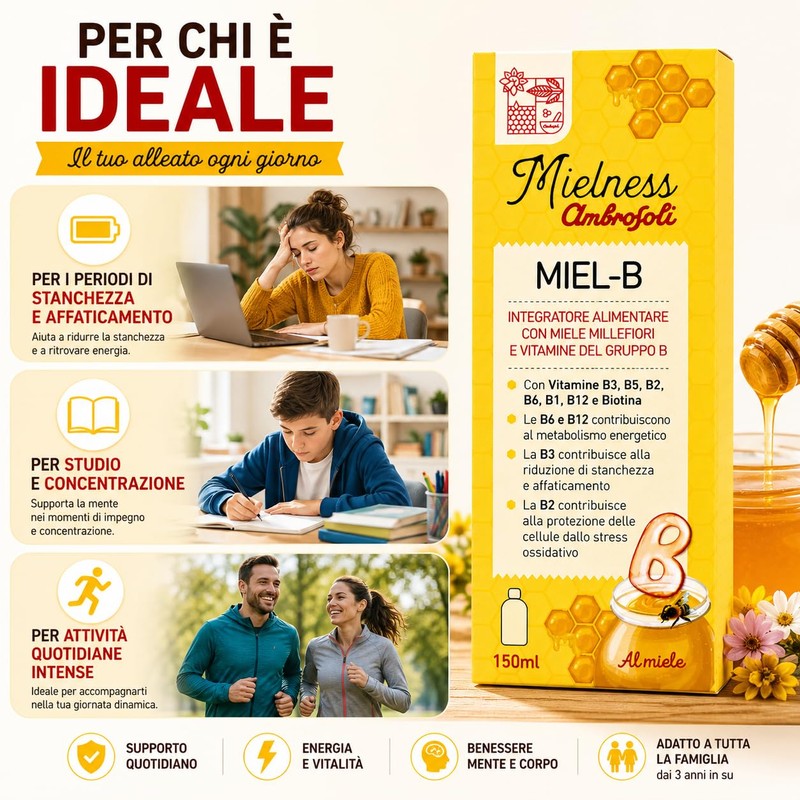 Ambrosoli Mielness Miel-B 150 ml – Integratore Alimentare con Miele