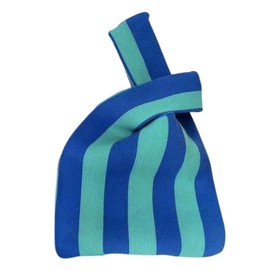 Lakeruta Women's Knit Bag, Tote, Shopping, Handbag, Mini Bag, Lightweight, Eco-Canvas, Lunch, Driving, Small Teal Stripe