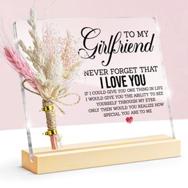 I Love You Gifts for Girlfriend, Romantic Gift for Girlfriend Birthday Anniversary Valentines Day, Girlfriend Gifts for Women, to My Girl Acrylic Plaque Sign with Dried Flower Bouquet
