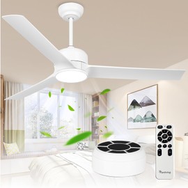Fanliving 52 Inch White Ceiling Fan with Filters, Quiet DC Motor 3 Blade Ceiling Fan with Lights Remote Control, Dimmable 3 Colors LED/6 Speed High CFM for Home Kitchen/Living Room/Bedroom