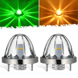 Partsam 2Pcs Dual Color Amber/Green LED Glass Lens Watermelon Lights, Turn Signal Marker Lights with Stainless Steel Bezel Compatible with Kenworth Peterbilt Freightliner