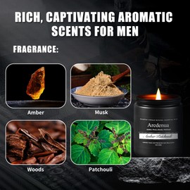 Amber Patchouli Candle, Masculine Candle - Manly Scented Candles for Home, Aromatherapy Candle Gifts for Men Women - 7oz Soy Candles for Home Scented, 50 Hours Burn Time, Perfect for Relaxation