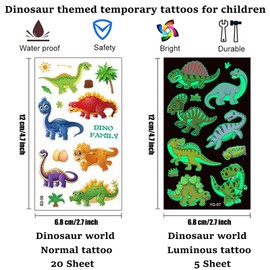 Children's Tattoo Set, 20 Sheets of Tattoos and 5 Sheets Glow in the Dark Temporary Tattoo, Waterproof Children's Tattoos, Birthday Party Decoration Accessories for Children's Birthday Party Bags