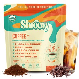 Shroovy Organic Mushroom Coffee | Lion's Mane and Chaga Mushroom | Instant Mushroom Coffee | Half-Caffeine | Mellow Mocha | 2,000mg of Mushroom - 30 Servings