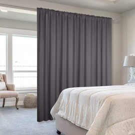 NICETOWN Patio Sliding Glass Door Curtain, Wide Blackout Curtains, Keep Warm Draperies, Grey Sliding Door Drapes for Closet Bedroom Office Sunroom Backdrop (Gray, 100 inches W x 95 inches L, 1 Panel)