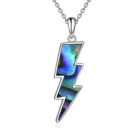 YAFEINI Blitz Women's 925 Sterling Silver Simple Minimalist Pendant Necklace Opal/Abalone Shell/Turquoise Jewellery Gift, Sterling Silver, Abalone