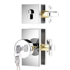 Newlaking Polished Chrome Exterior Door Knob with Deadbolt Set - Heavy Duty Zinc Alloy Front Door Lock with Keyed Alike Entry, Square Design, Easy Installation, Fits 2-3/8" or 2-3/4" Backset (1 Pack)