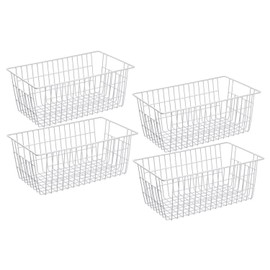 blitzlabs Wire Storage Basket Freezer Organizer Bins Food Storage Metal Baskets with Handles Pantry Organizer for Kitchen Freezer Cabinets Closet Bedroom Bathroom,Set of 4,White