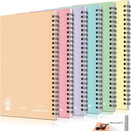 Lewtemi 6 Pack Small Left Handed Notebook 8"x5" Lefty Spiral Notebooks Wire Bound Mini Notebook 50 Sheets College Ruled Paper Journal(Multicolored)