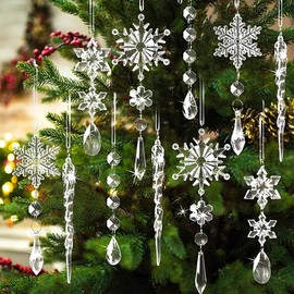 GXGM 10 Stück Christbaumschmuck Eiszapfen Anhänger, Acryl Deko Weihnachtsbaum, Acryl Eiszapfen Schneeflocke Eistropfen Anhänger, Weihnachtsbaumschmuck