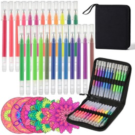 HUJUGAKO Neon Gel Pens for Adult Coloring Books,Artist Colored Gel Pen with 500% More Ink, Canvas Bag Case. Perfect for Drawing Doodle Crafts Journaling Planner
