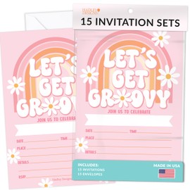 15 Retro Groovy Birthday Invitations Girl - 70s Theme Birthday Party Invitations For Girls, Hippie Invitations For Birthday Party Invitation Girl, Invitation Cards, Kids Birthday Invitations Girl