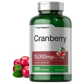 Horbäach Pastillas de arándano + vitamina C | 15.000 mg | 250 cápsulas | Suplemento sin OMG ni gluten a base de extracto concentrado