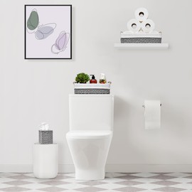 Sorbus Paper Rope Bathroom Baskets & Tissue Holder Set - Decorative Wicker Baskets for Bathroom Shelves - Lined Storage Set for Organizing Toilet Tank Top - Store Washcloths, Hand Towels, Skincare