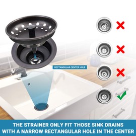 KONE Kitchen Sink Stopper and Strainer 2 Pack Oil Rubbed Bronze Sink Basket Strainer Replacement for Standard 3-1/2 inch Drain, Stainless Steel ORB Body Metal Center Knob with Rubber Drain Stopper