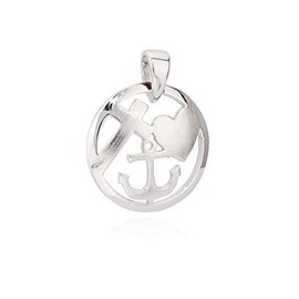 NKlaus Necklace Pendant Faith Love Hope Zirconia White 925 Silver 14-20 mm Round Shiny and Partially Matt, Silver