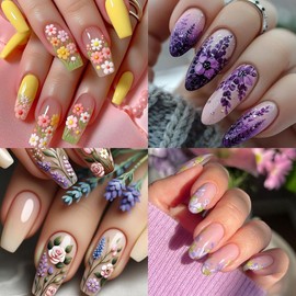 Flower Nail Art Stickers 3D Self-Adhesive Spring Nail Decals Spring Floral Nail Art Supplies Charming Wildflower Peony Dried Flower Summer Nail Accessories for Women Girls (6 Sheets)