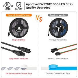 BTF-LIGHTING UL Listed WS2812B IC ECO LED Strip Individually Addressable RGB 5050SMD Alloy Wire 5M 300LED 60Pixel/m Flexible Dream Color Black PCB IP30 DC5V for DIY Project(No Adapter or Controller)