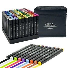 NextG Ideaz Alcohol Markers Set - 80 Color Art Markers with Permanent Ink, Fine & Chisel Tips for Sketching, Drawing, Painting, Coloring - Includes Plastic Storage Holder & Zip Bag