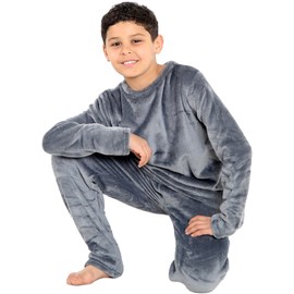 A2Z 4 Kids Childrens Warm Fleece Twosie Crew Neck Pyjamas - PJS 216 Charcoal 9-10