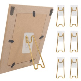 Nirxxiy 6 Pcs Picture Frame Stands - Stainless Steel Self-Adhesive Easel for 5.9 to 10.2 inch Picture Frame Easel (Gold, 5.12”x2.17”)