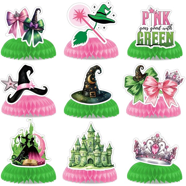 Hysagtek 9 Pcs Witch Theme Party Honeycomb Centerpieces, Pink and