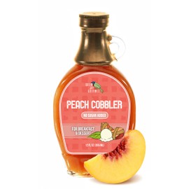 Green Jay Gourmet No Sugar Added Peach Cobbler Syrup - Low Sugar Breakfast Syrup with Fresh Peaches & Lemon Juice - All-Natural, Non-GMO Pancake Syrup, Waffle Syrup & Dessert Syrup - 12 Ounce