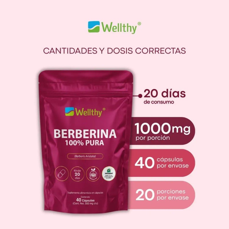 Wellthy Berberina Pura Cápsulas 100 Berberis Aristata Sabor