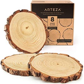 Arteza Natural Wood Slices, 8 Pieces, 7.9-9 Inch Diameter, 0.8 Inch Thickness, Round Wood Discs for Crafts, Christmas Wood Ornaments, Centerpieces & Paintings