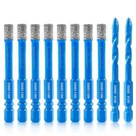 ZNXIMER Dry Diamond Drill Bits,Diamond Core Drill Bits Set with Quick Change Hex Shank for Granite Tiles Ceramic Marble Glass Stones (SET8-10pcs(6/6/6/6/6/6/6/6+6mm+6mm))