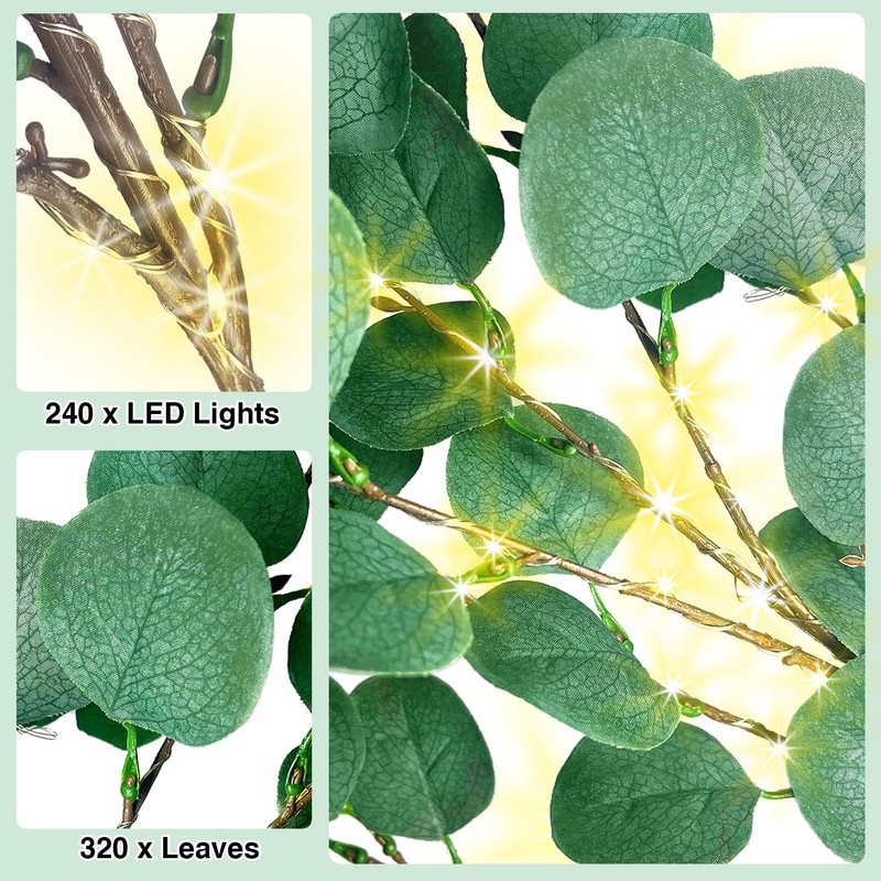 4FT Lighted Eucalyptus Tree with 240pcs Lights, Prelit Eucalyptus Tree