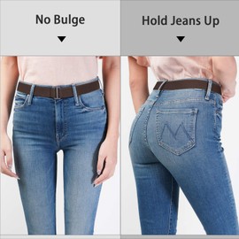 SANSTHS Invisible Women Belts for Jeans, Stretchy Elastci Belt with Flat Metal Buckle, Coffee M