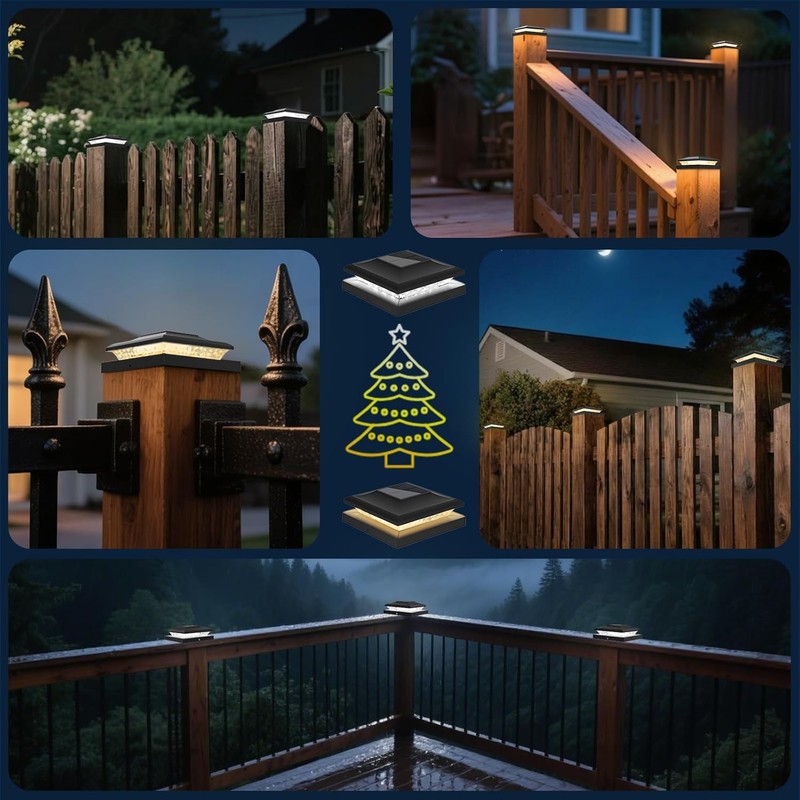 6 Pack Solar Post Cap Lights Outdoor, 2 Modes (Warm/White