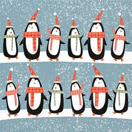 IHR Ideal Home Range Cocktail Napkins Disposable 3-Ply Paper Party Napkin Pack, 5" x 5", Christmas Penguins, 20-Count