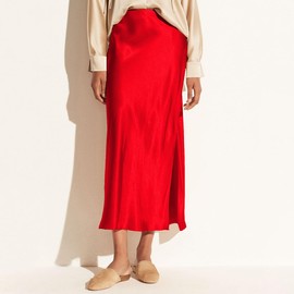 Women's Satin Midi Skirt Dressy Elastic High Waisted Silk Slip Flowy Ruffle Flared Cocktail Party Work A Line Skirts